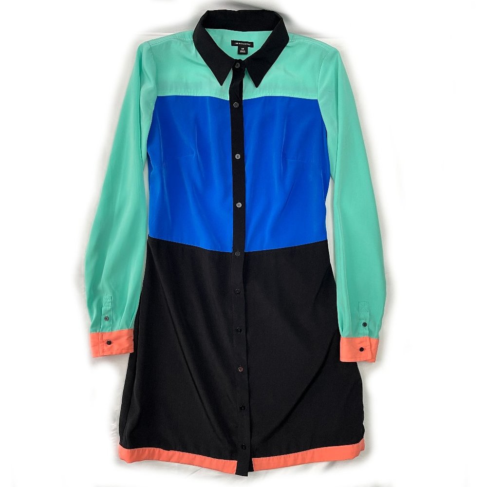 I Heart Ronson Colorblock Long Sleeve Shirt Dress Women's Size XS All Polyester
